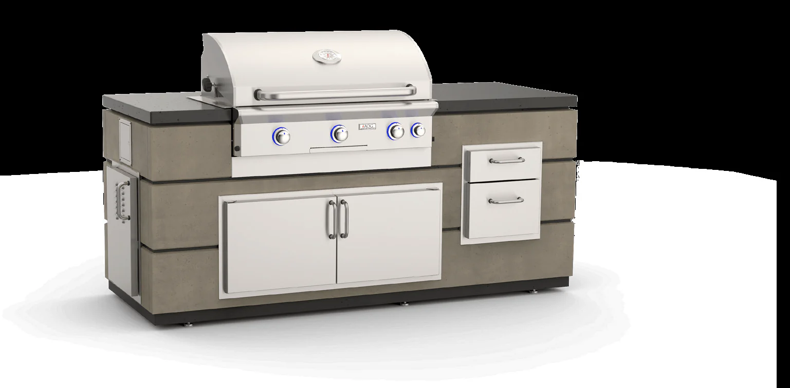 American Outdoor Grill GFRC Contemporary Island with Smoke base & Polished Black Lava top - ID650-SMD-82BA
