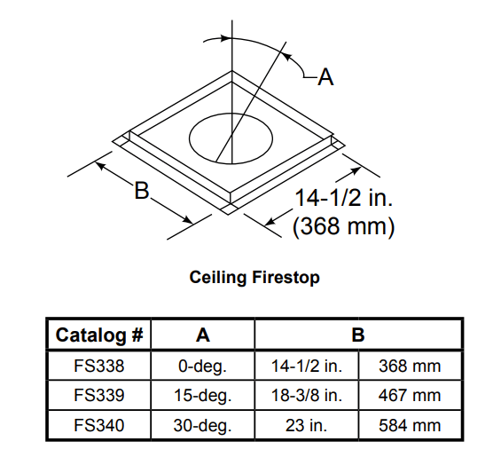 Heat & Glo Firestop for 30 Degree angular flue - FS340