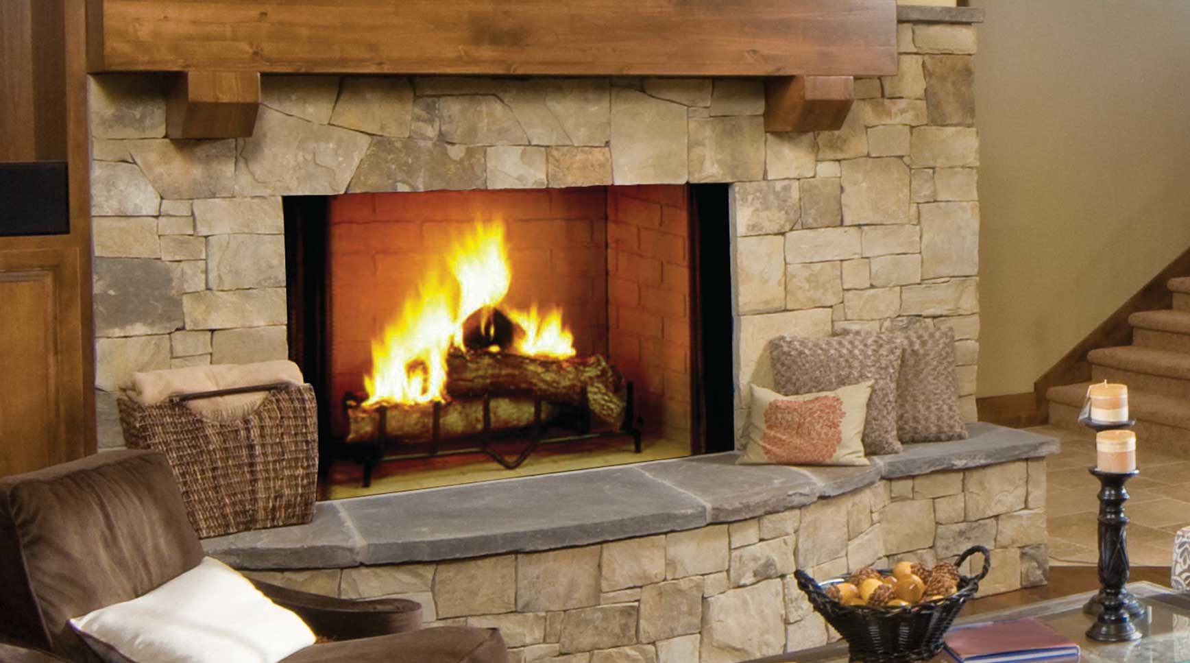 Majestic 42" Biltmore Radiant Wood Burning Fireplace w/ Stacked Brick Liner - Image 3