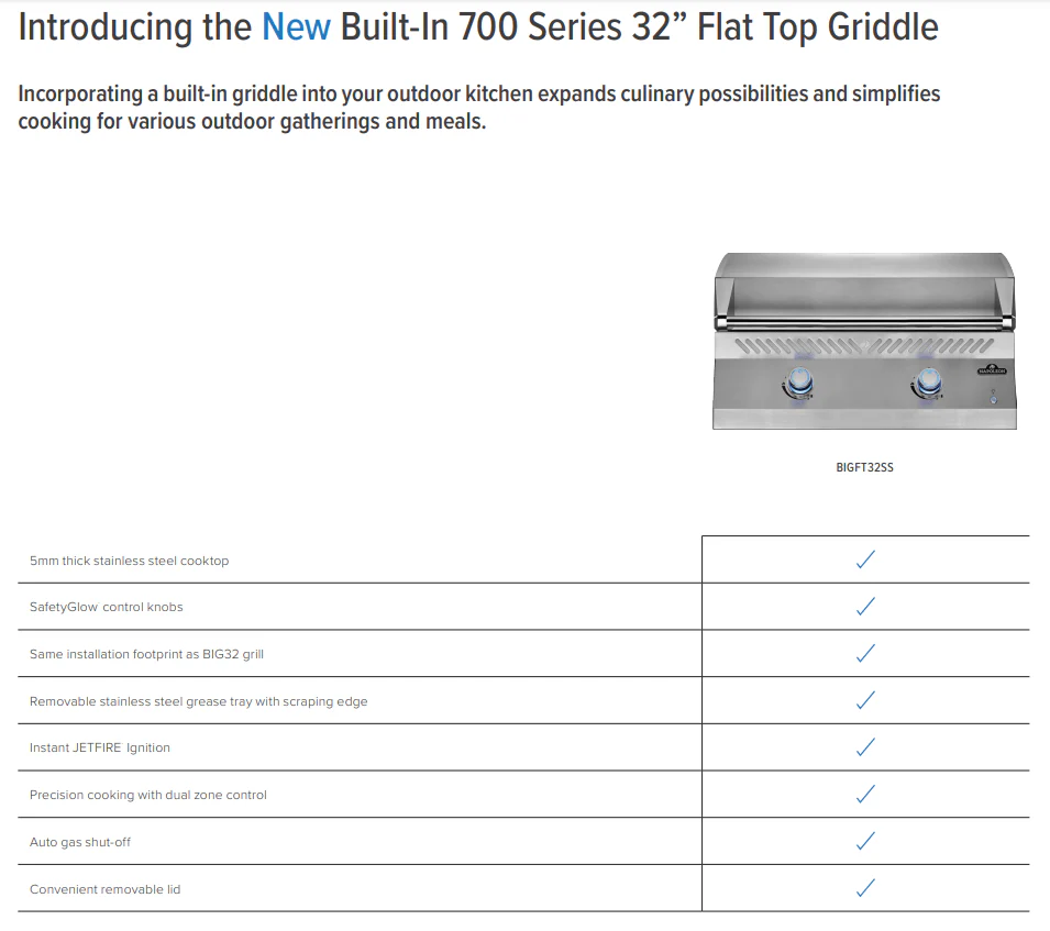 Napoleon Built-in 700 Series 32" Flat Top Griddle - BIG32FT - Image 12