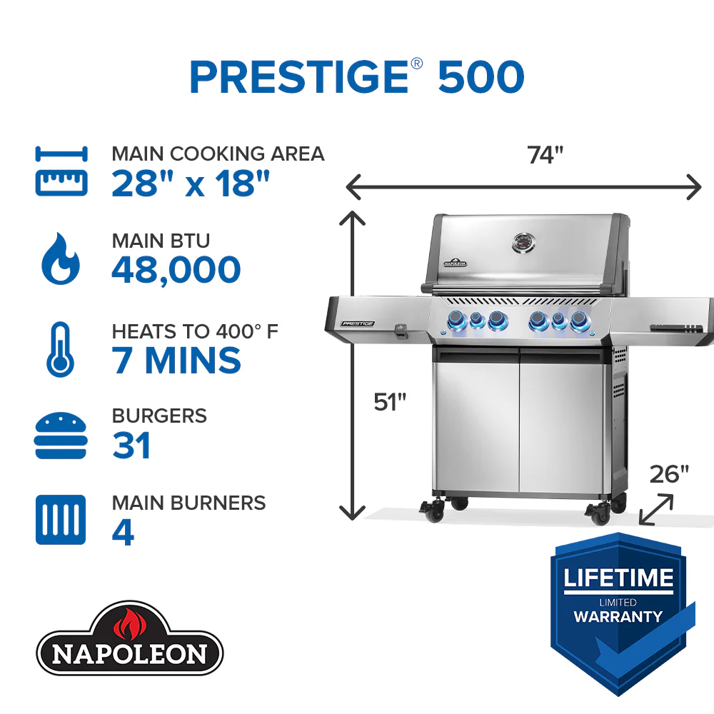 Napoleon Prestige 500 RSIB Gas Grill (Stainless Steel) - P500VRSIB - Image 15