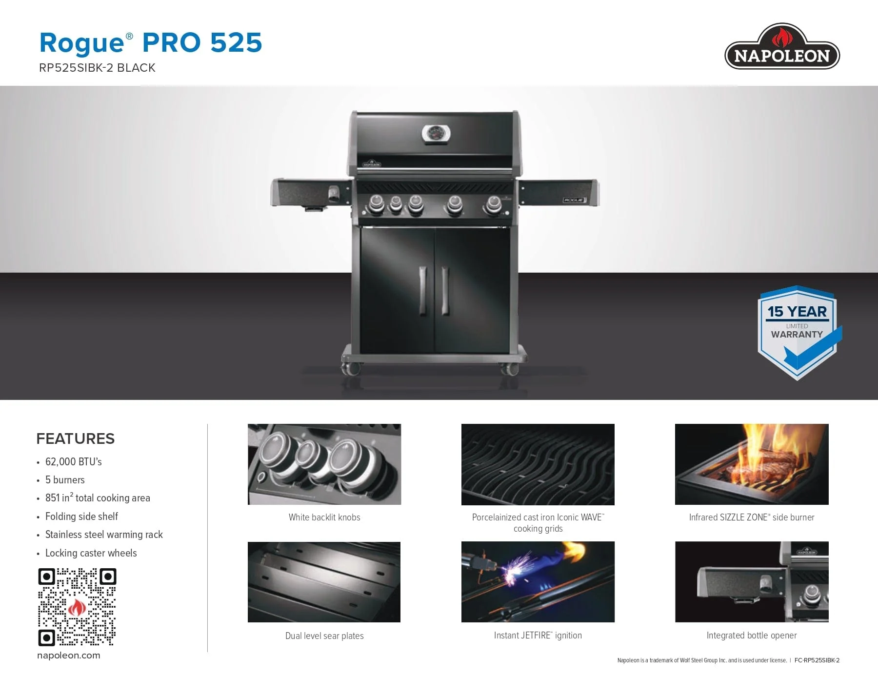 Napoleon Rogue PRO 525 SIB Gas Grill (Black) - RP525SIBK-2 - Image 14