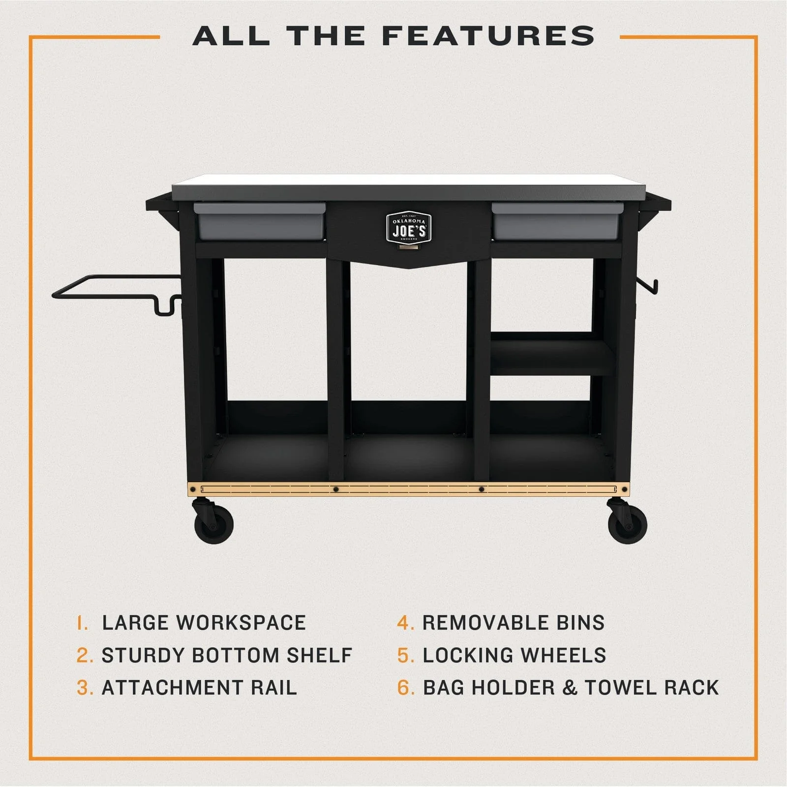 Oklahoma Joe Workstation DLX Prep & Storage Cart - OJ2260035 - Image 7